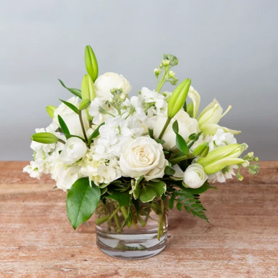 All White Vase Seasonal - Cabbage Rose